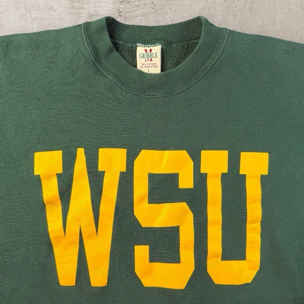 Vintage Wright State University Crewneck Men’s Large Green WSU Spell Out 90s USA